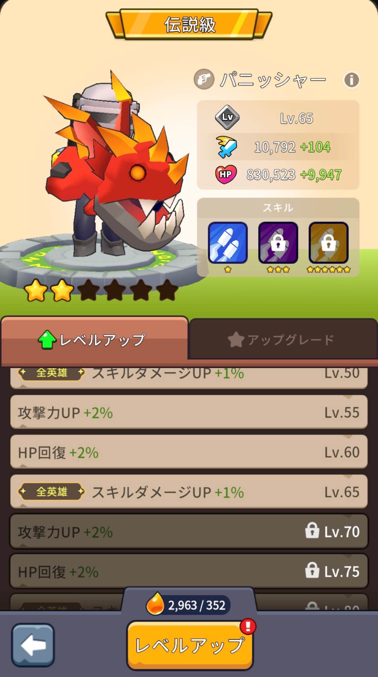 英雄のレベル上げについて